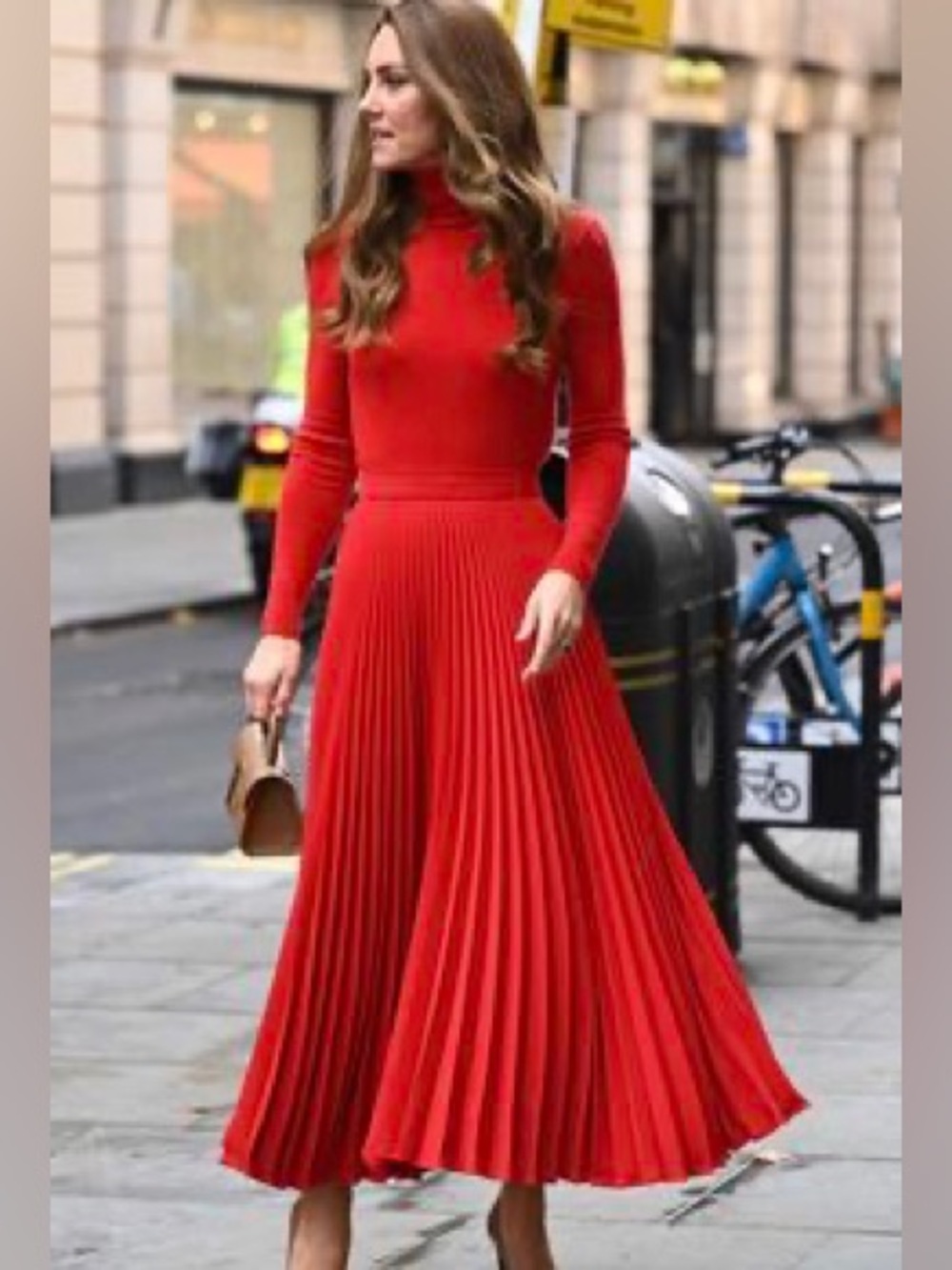 Zara Red Pleated Midi Skirt